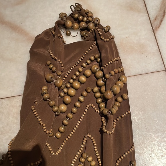 Sherry Bodel runway piece brown with ground beads heavy dress small - Picture 5 of 11